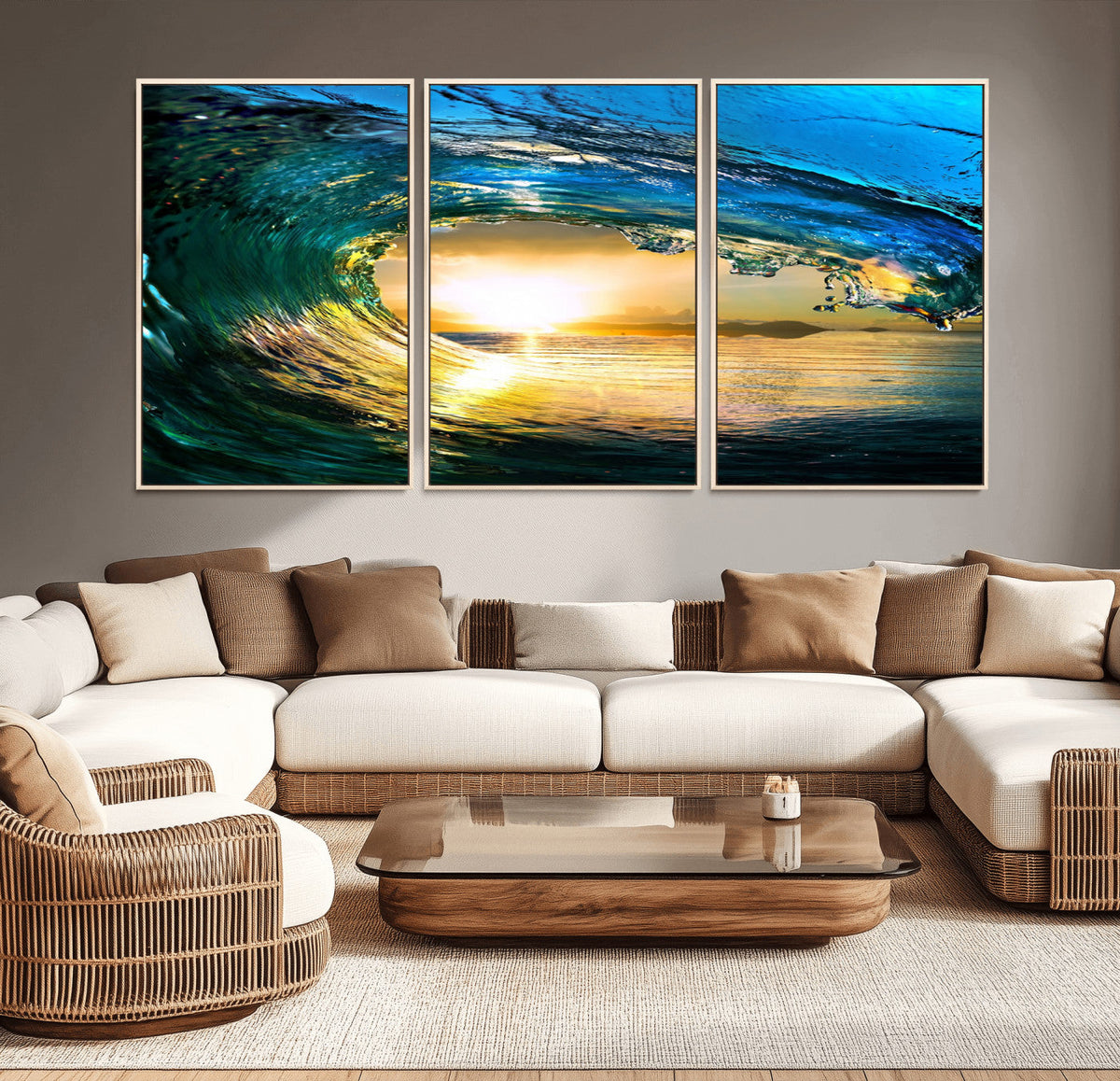 Ocean Wave at Sunset Canvas Art, Large Wall Print of Vibrant