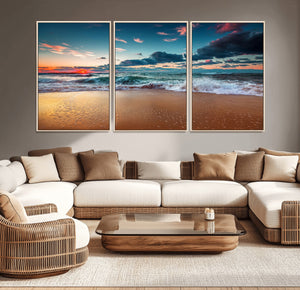 Sunset Ocean Beach Wall Art – Giclee Canvas Print, Coastal