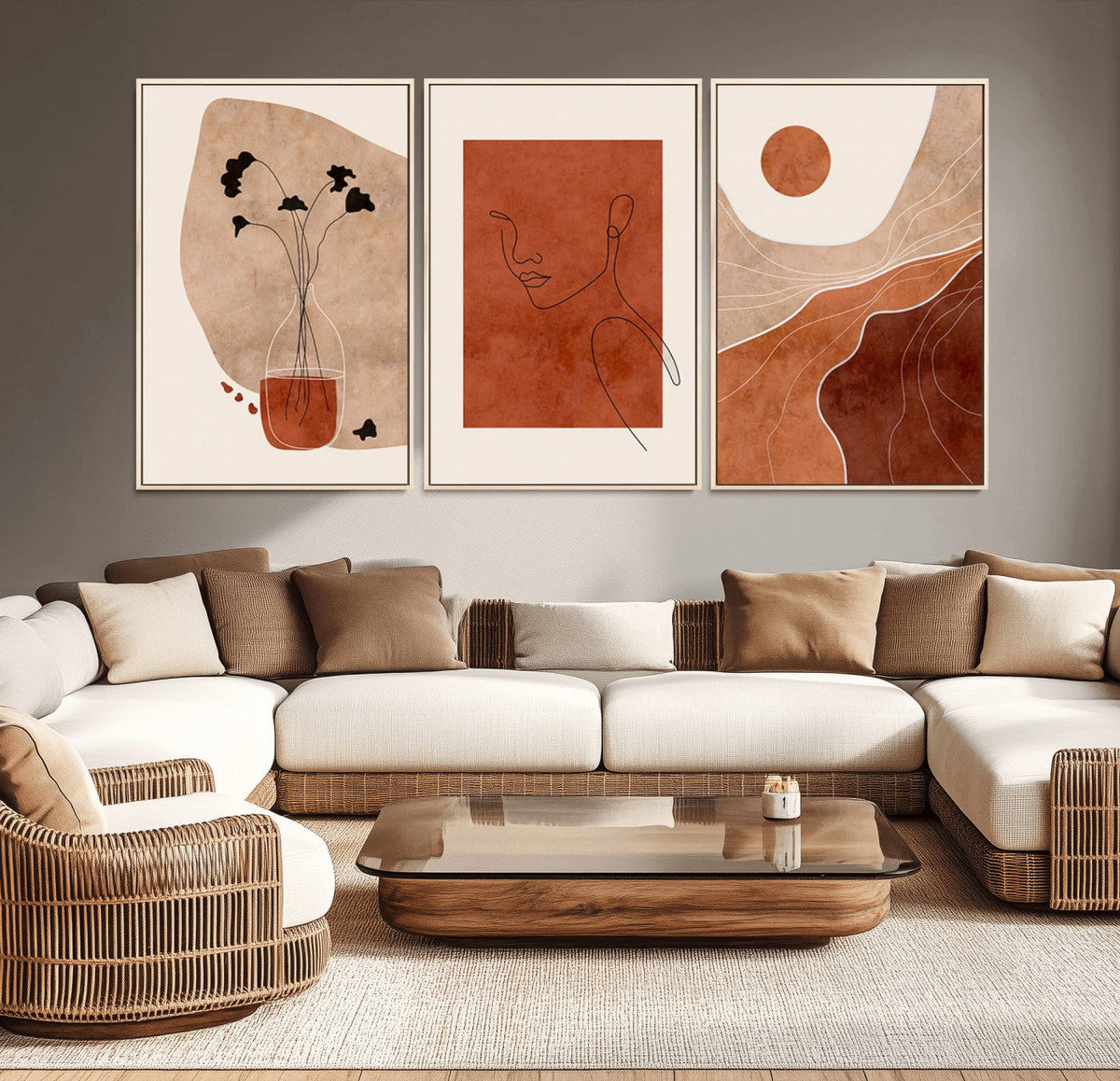 Boho Sunset Mountain Canvas Print, Modern Boho Sunset