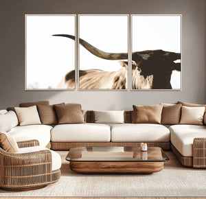 Texas Longhorn Wall Art Canvas Print | 3-Panel Large