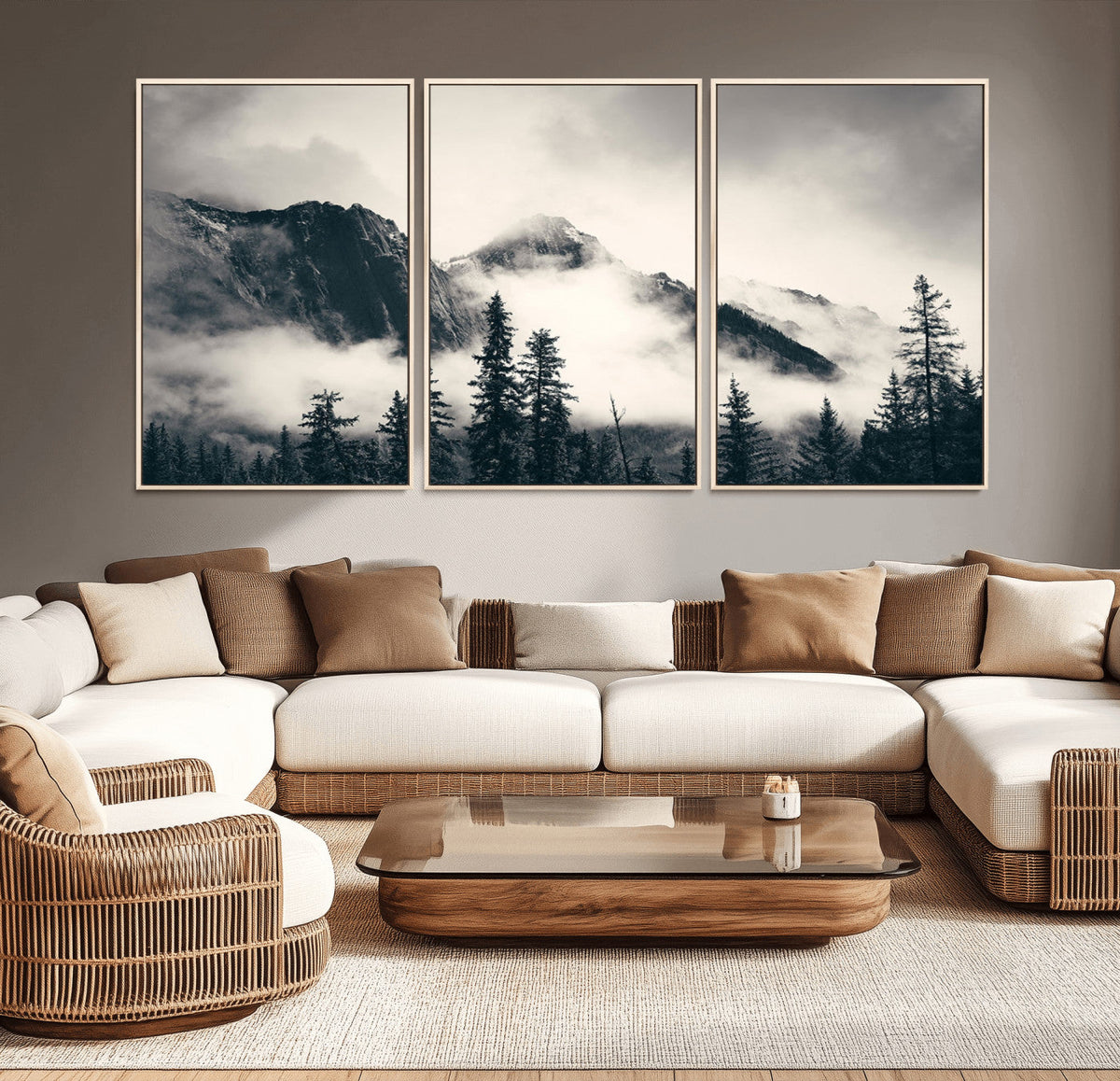 Large Foggy Mountain Forest Wall Art Canvas Print | Misty