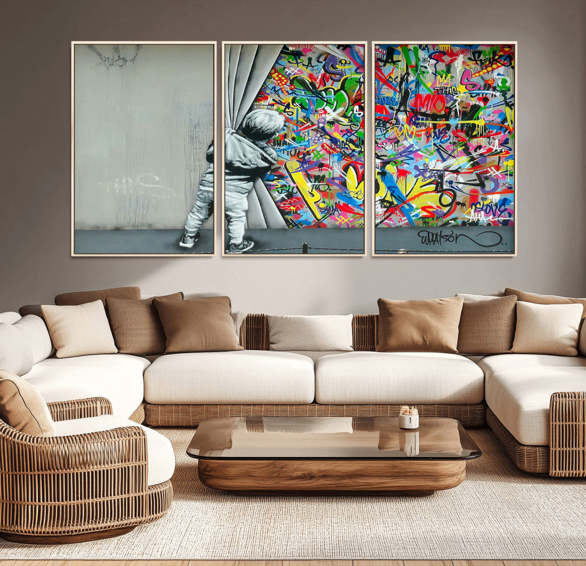 Banksy Colorful Street Graffiti Canvas Wall Art Print,