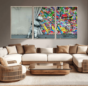 Banksy Colorful Street Graffiti Canvas Wall Art Print,