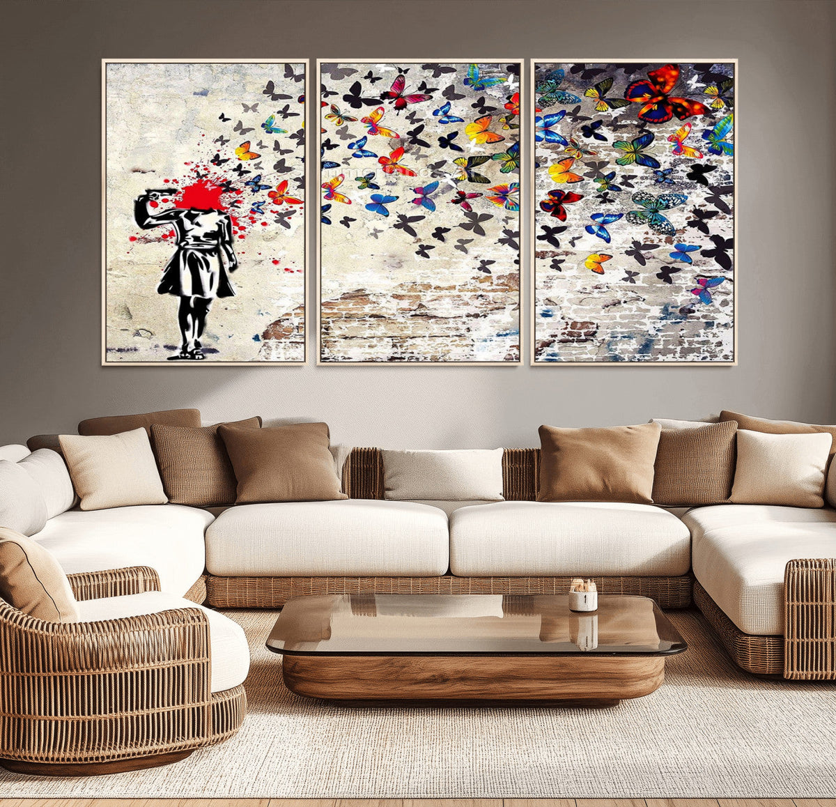 Banksy Art Butterfly Girl Explosion Canvas Art – Vibrant