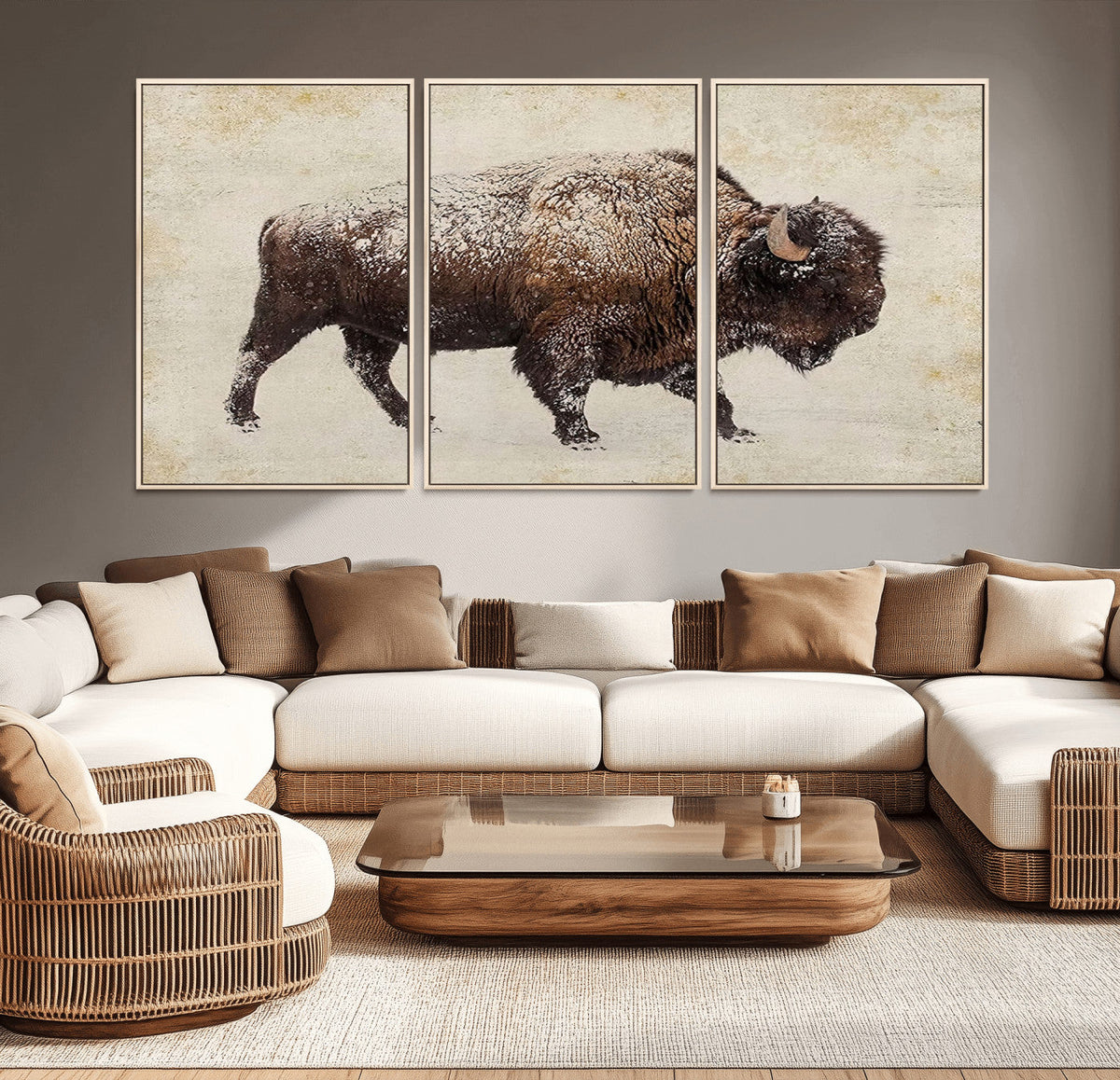 Buffalo Wall Art, Western Bison Canvas Print, Rustic Buffalo