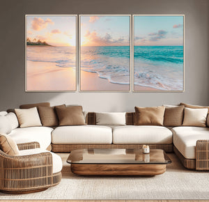 Beach Sunrise Wall Art, Coastal Seascape Canvas Print, Ocean