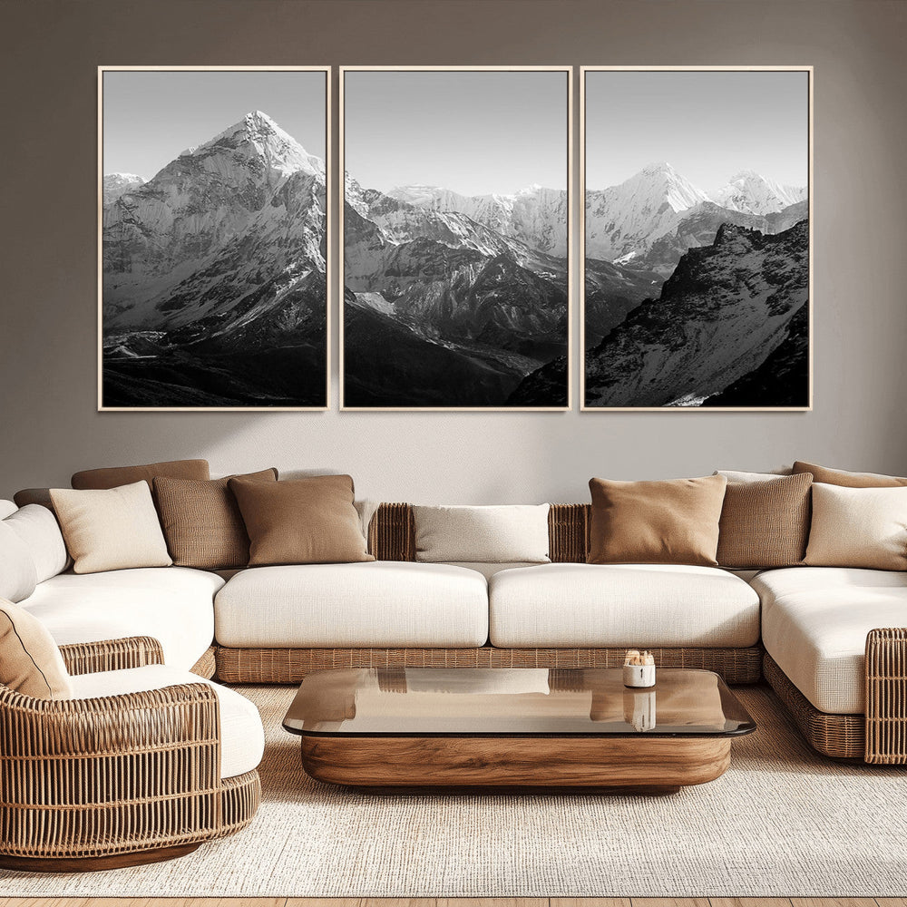 Everest Himalaya Mountain Peaks Black & White Triptych