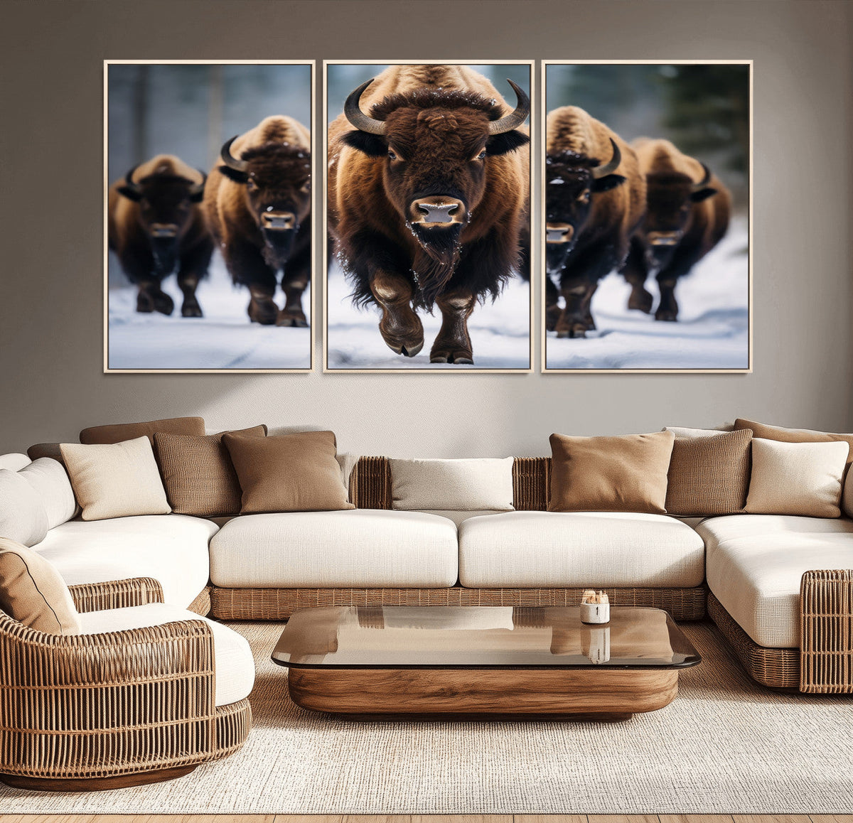 Buffalo Wall Art Canvas Print, American Bison Herd Wall Art