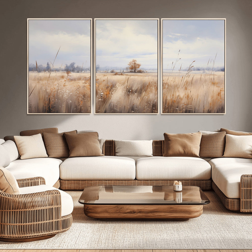Golden Fields Wall Art Print Canvas – Serene Landscape of