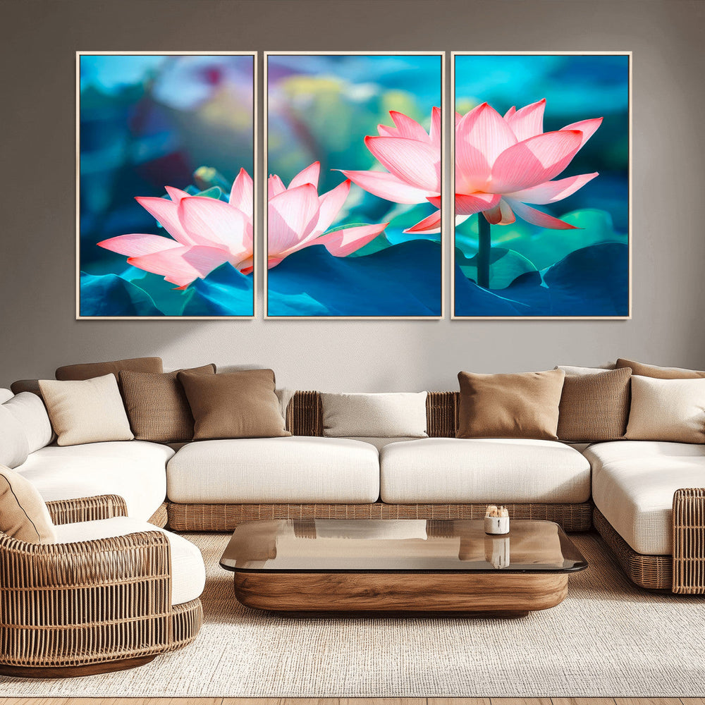 Pink Lotus Flower Canvas Wall Art | Vibrant Floral Wall