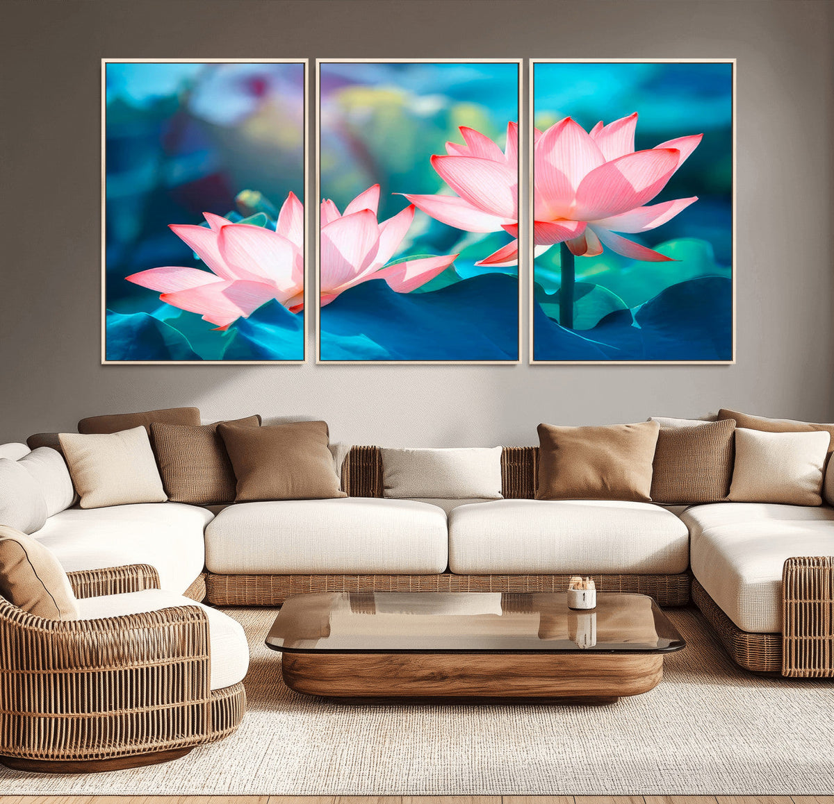 Pink Lotus Flower Canvas Wall Art | Vibrant Floral Wall