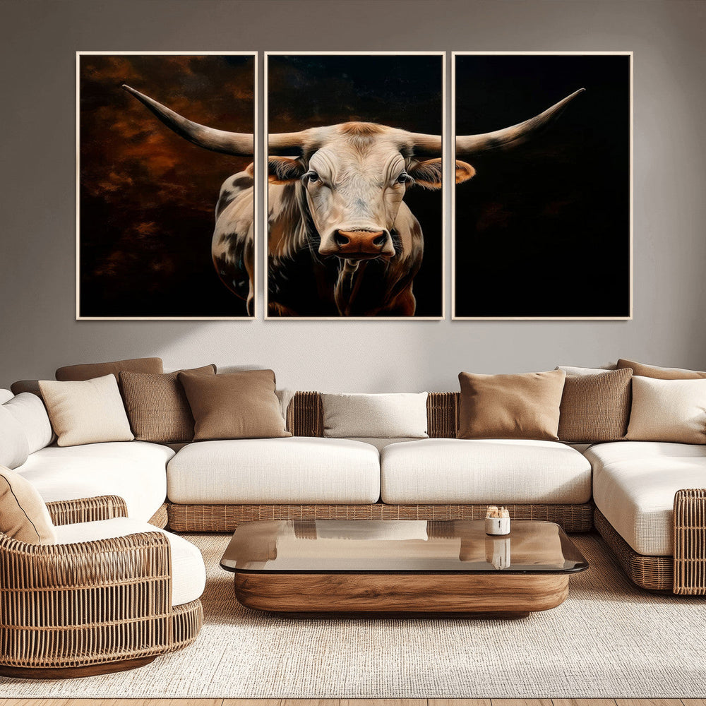 Texas Longhorn Wall Art | 3-Panel Large Texas Longhorn