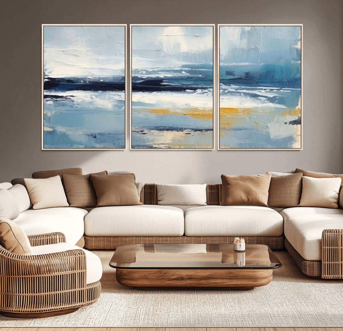Abstract Ocean Canvas Wall Art - Coastal Blue and Gold
