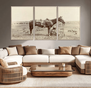 Cowboy Wall Art - Western Horse Canvas Print - Vintage