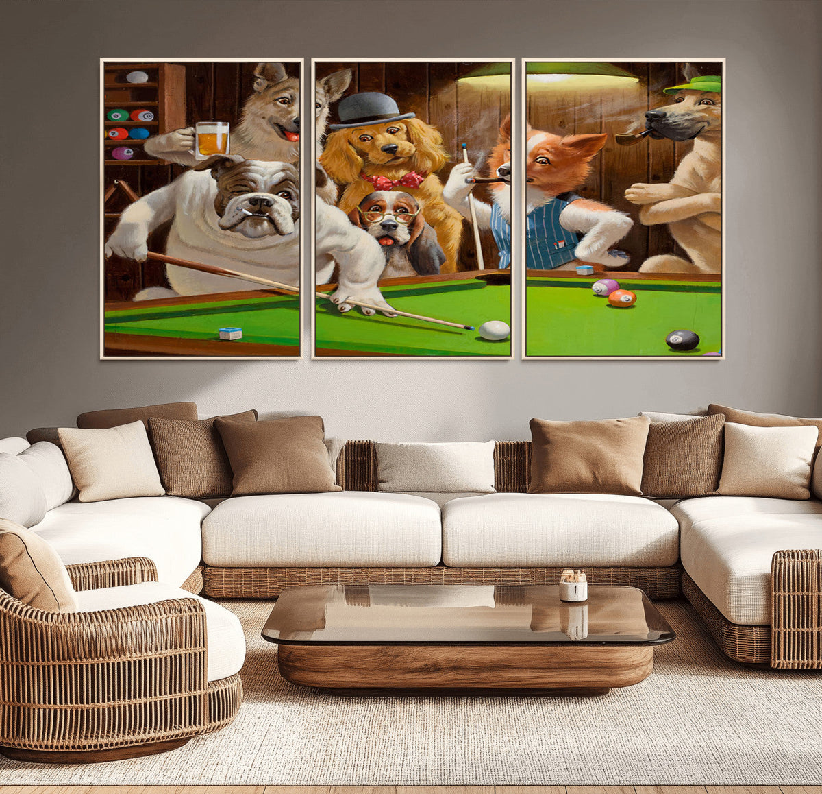 Dogs Playing Pool Canvas Wall Art Funny Gifts Dog Print