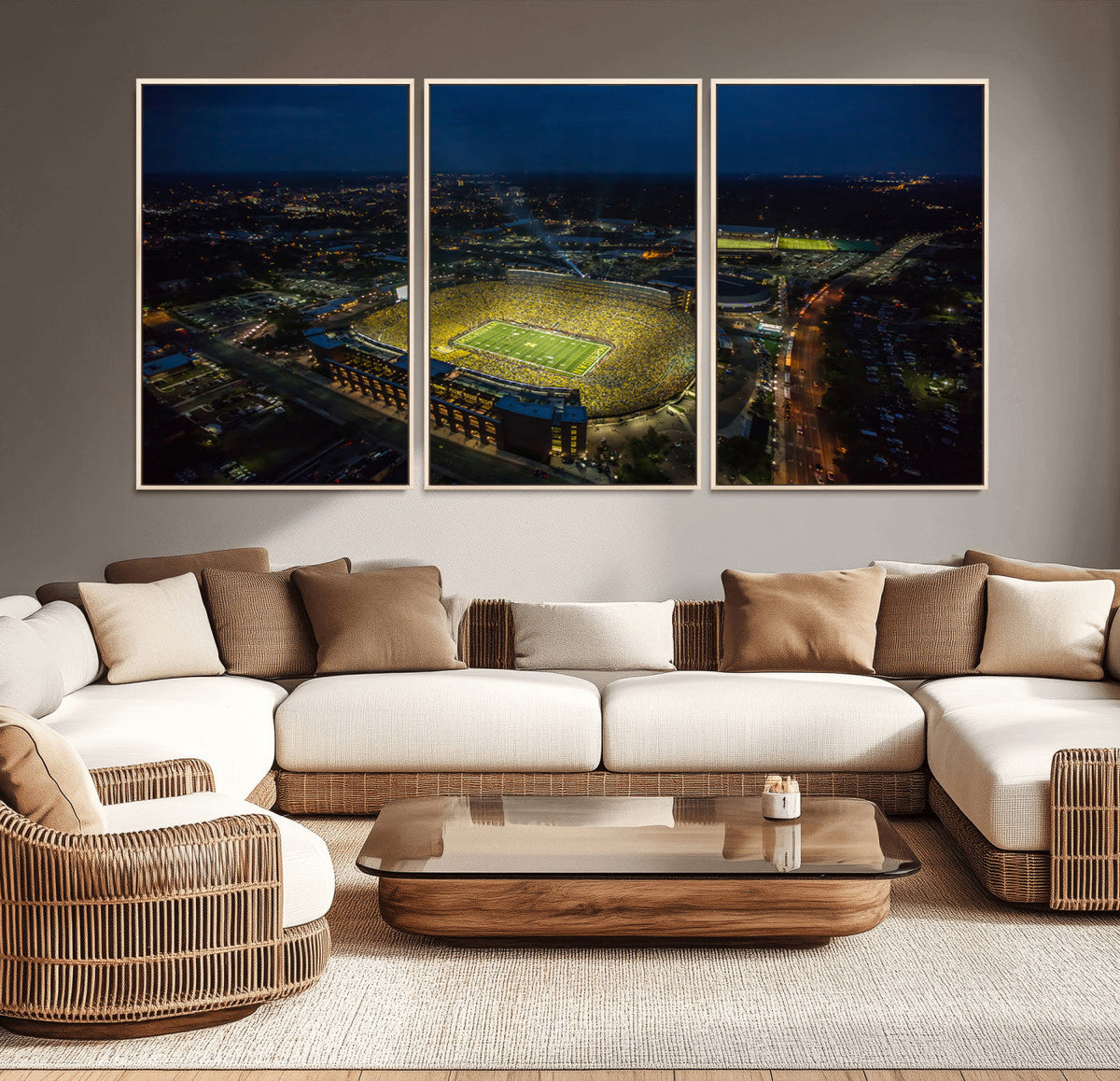 Michigan Stadium Night Game Wall Art – Sports Arena Aerial