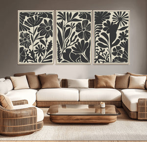 Modern Botanical Wall Art - Floral Black and White Canvas