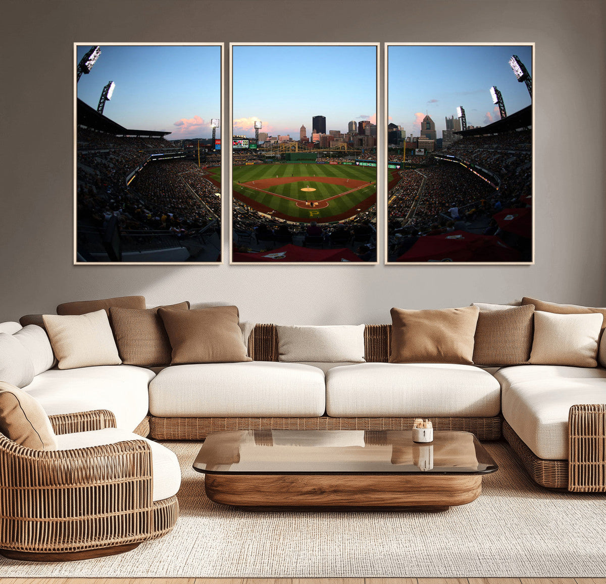 PNC Park Evening Game Triple Canvas Wall Art - Pittsburgh
