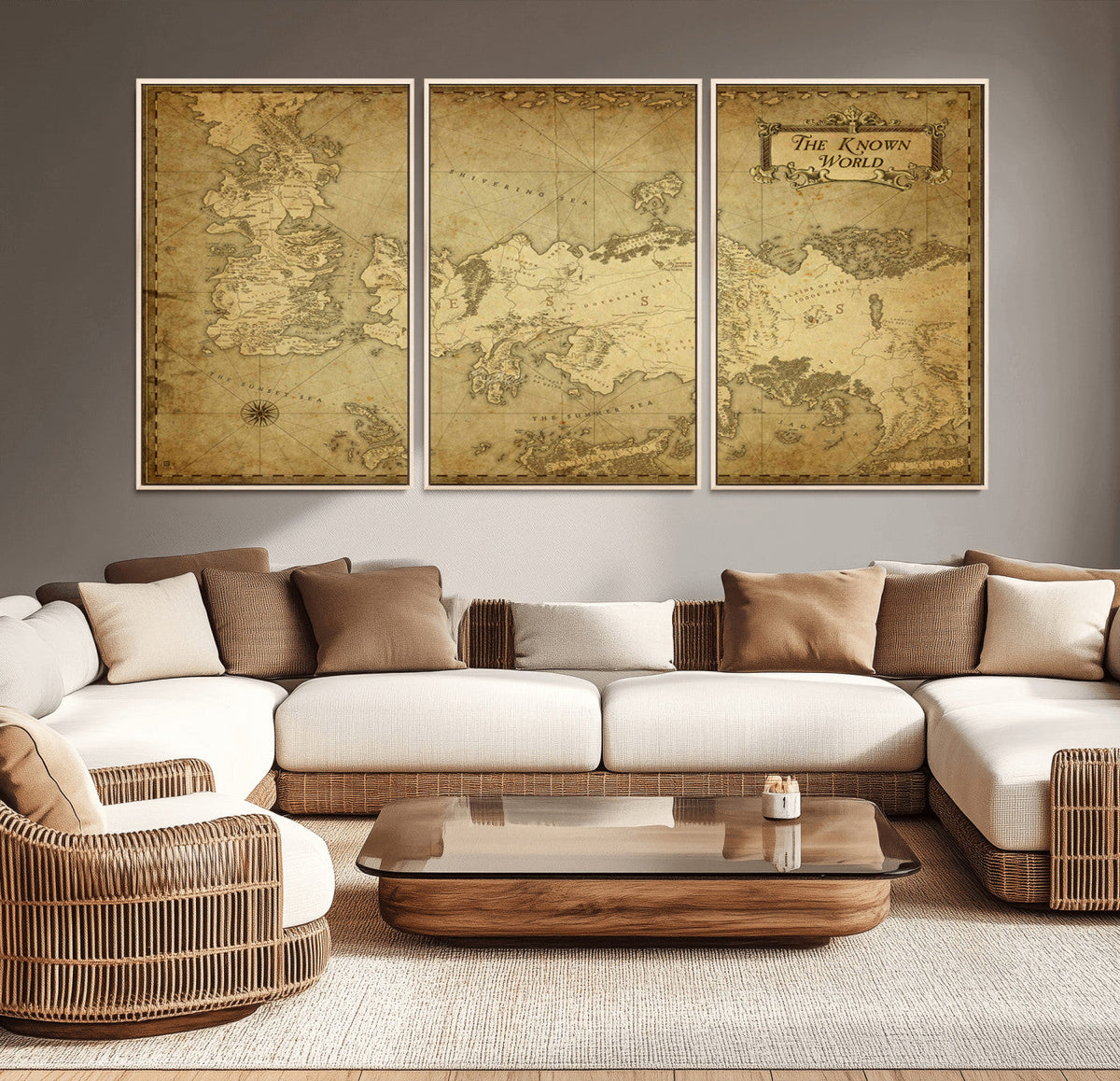Vintage Game of Thrones Map Wall Art | Westeros and Essos