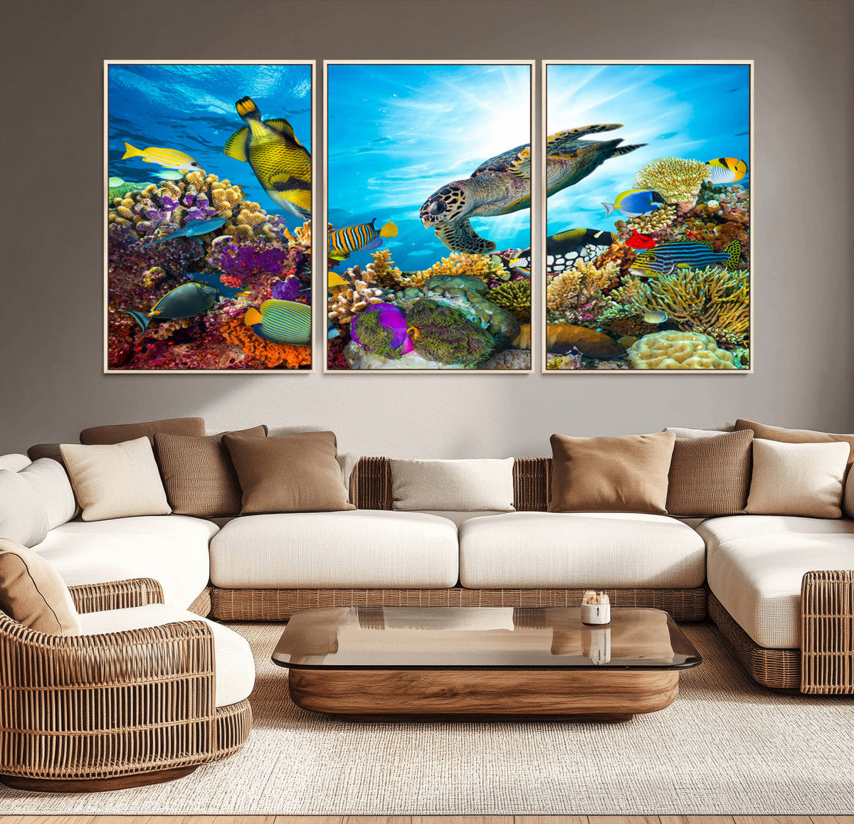 Colorful Coral Reef and Sea Life Turtle Canvas Print,