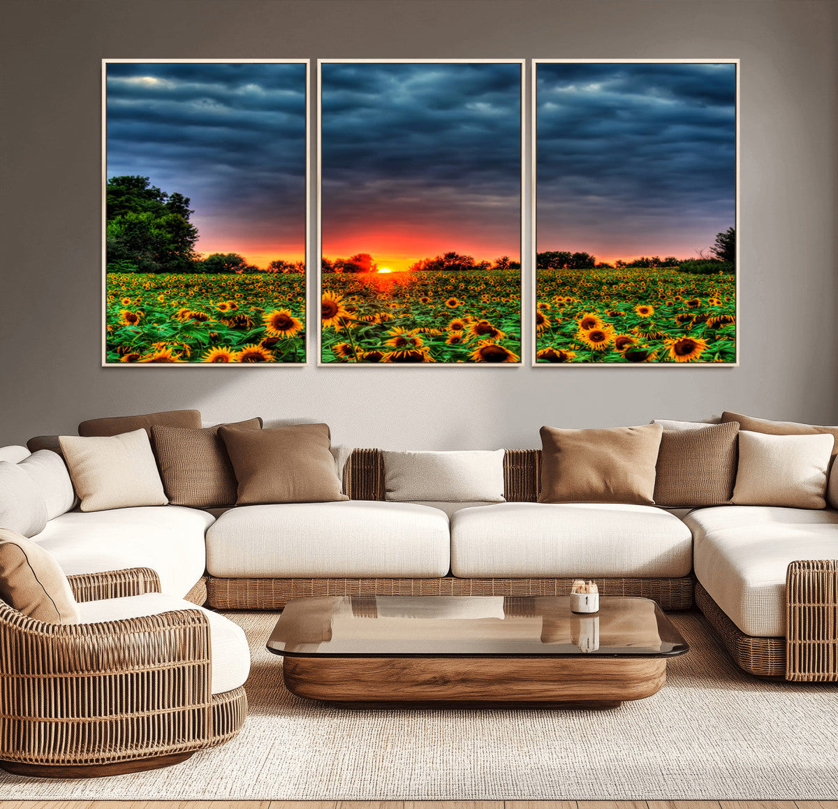 Golden Sunflower Field at Sunset – Breathtaking Sky and
