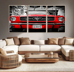 Red Mustang Car Wall Art – Framed Classic Vehicle Canvas