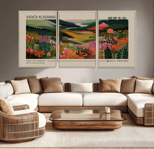 Yayoi Kusama Landscape Canvas Print, Vibrant Floral Mountain