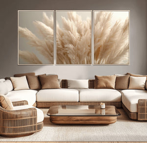 Pampas Grass Canvas Wall Art - Elegant Neutral Decor for