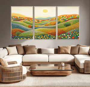 YAYOI KUSAMA Colorful Dot Art Landscape Canvas - Framed