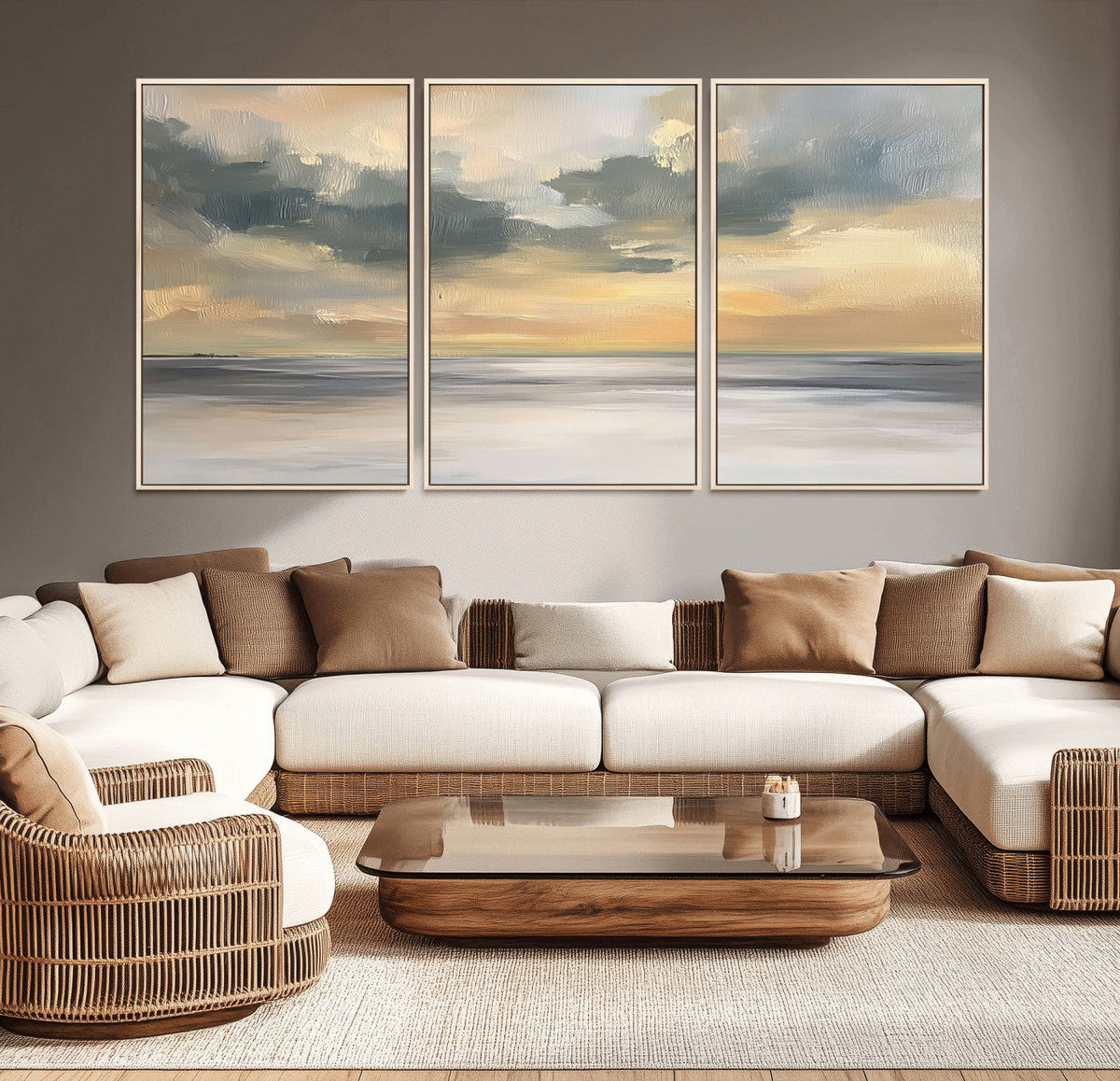 Modern Coastal Artwork with Vibrant Abstract Ocean Waves