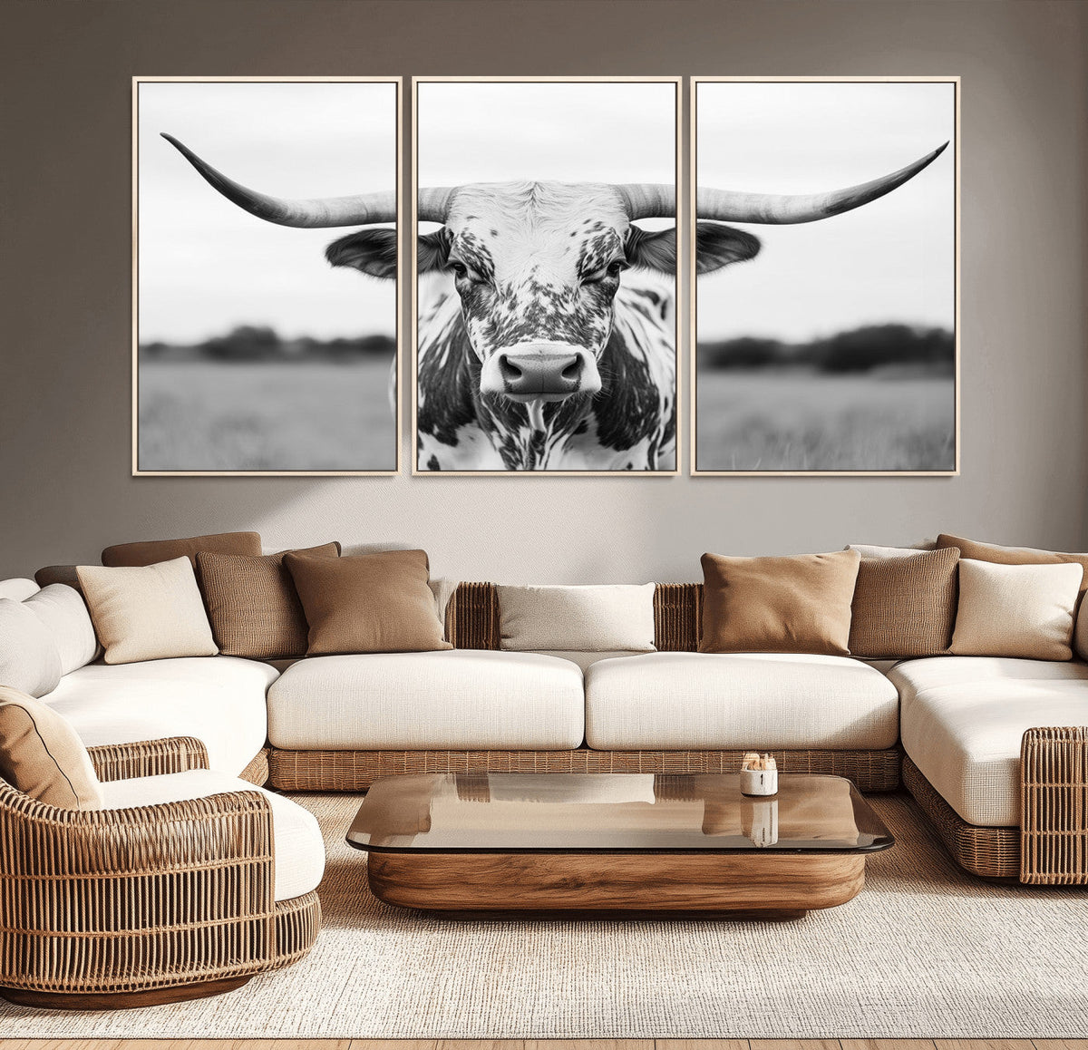 Highland Cow Wall Art Canvas Print – Black and White Western