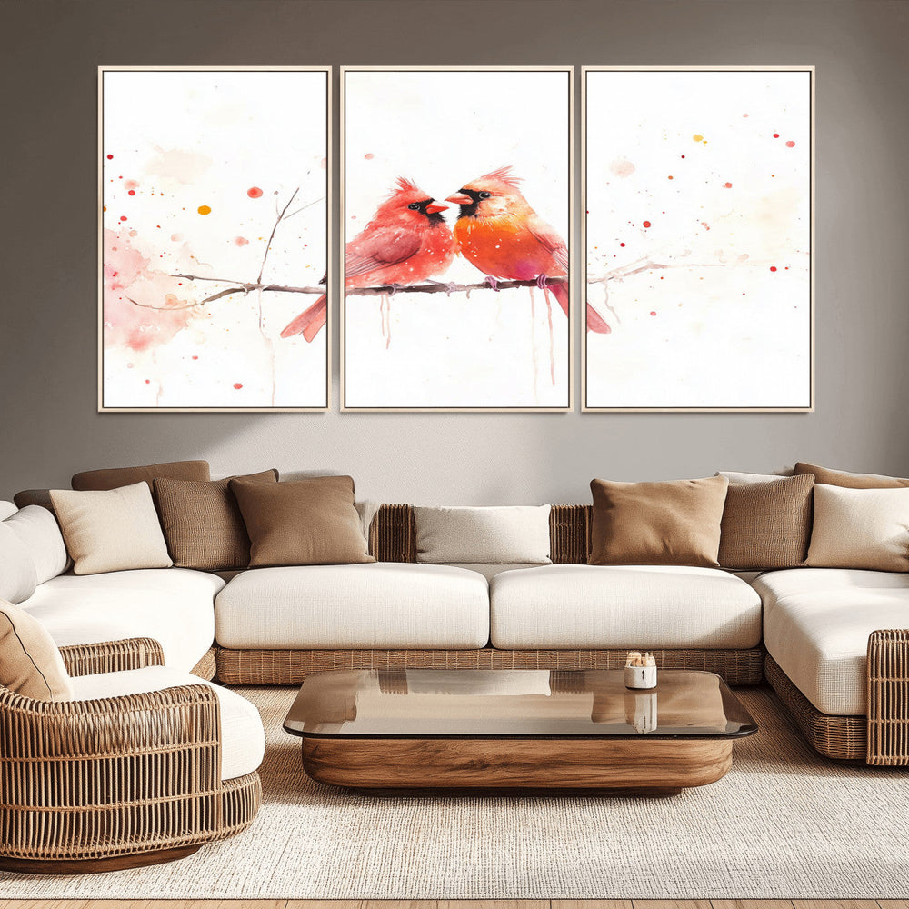 Cardinal Bird Canvas Wall Art - Male and Female Cardinal
