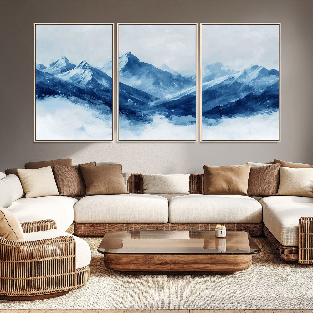 Blue Mountains Wall Art – Framed Snowy Range Canvas Artwork,
