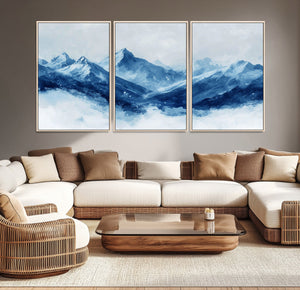 Blue Mountains Wall Art – Framed Snowy Range Canvas Artwork,