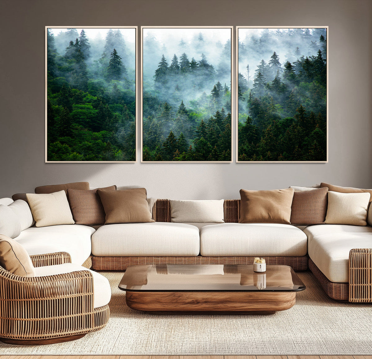 Misty Forest Wall Art Canvas Print – Framed Foggy Mountain