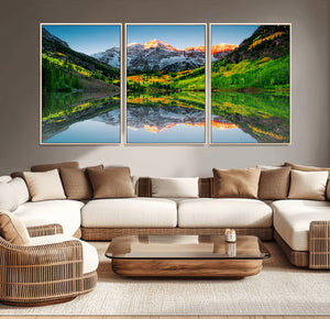 Sunrise Maroon Bells Lake Wall Art Canvas Print – Framed Elk