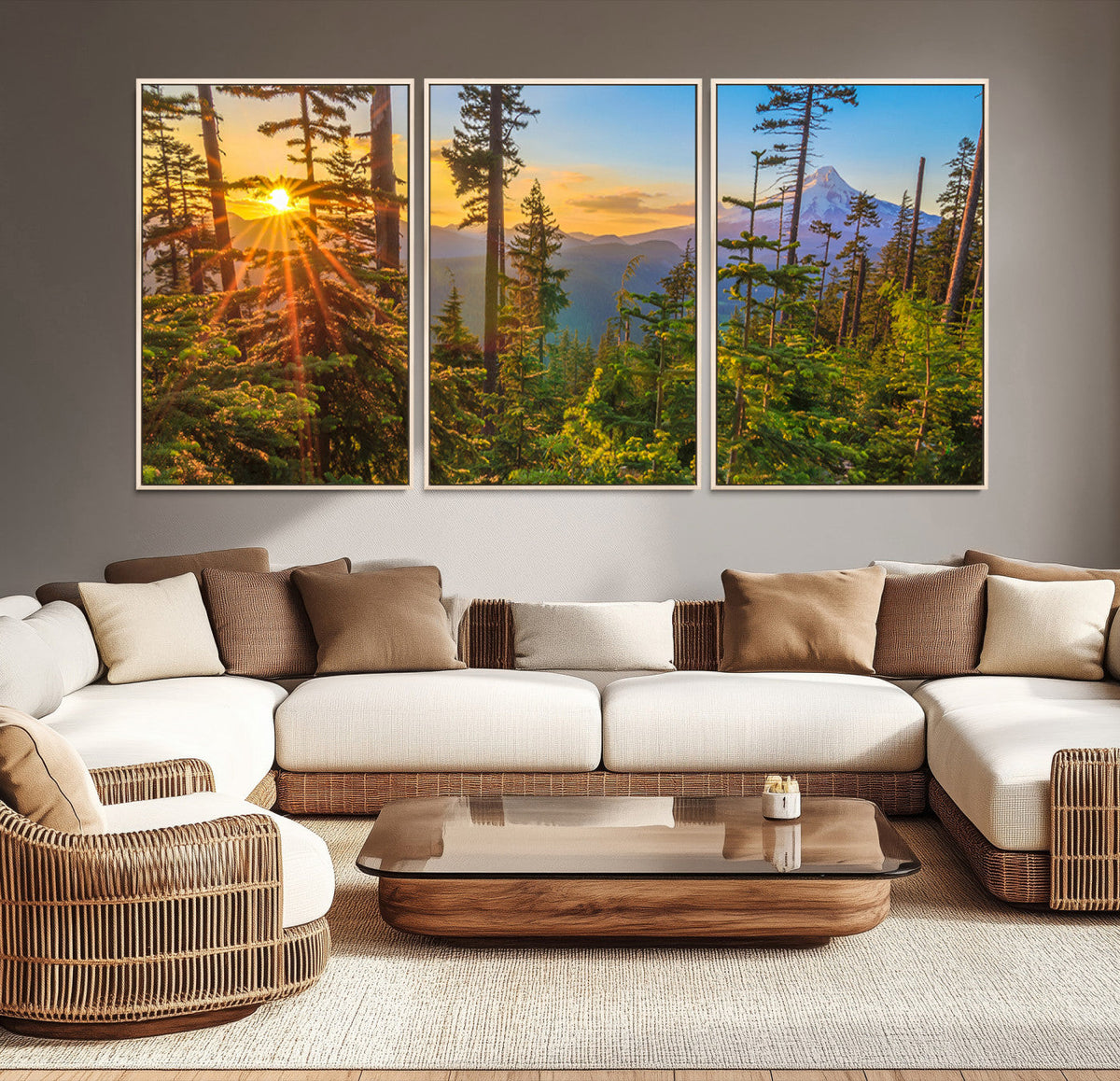 Forest Sunset Wall Art Canvas Print, Glowing Evening Light