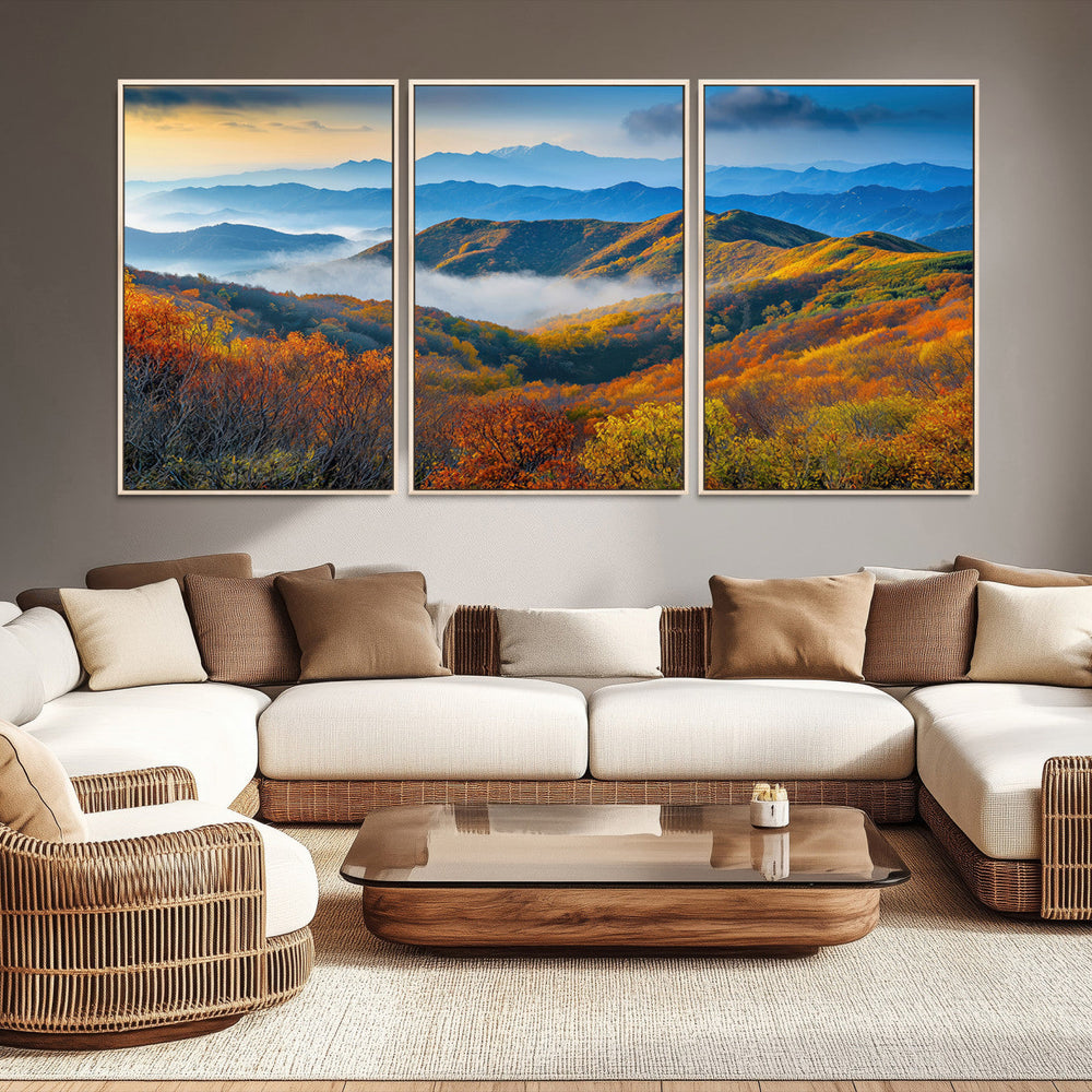 Autumn Mountains Wall Art Canvas Print – Foggy Peaks