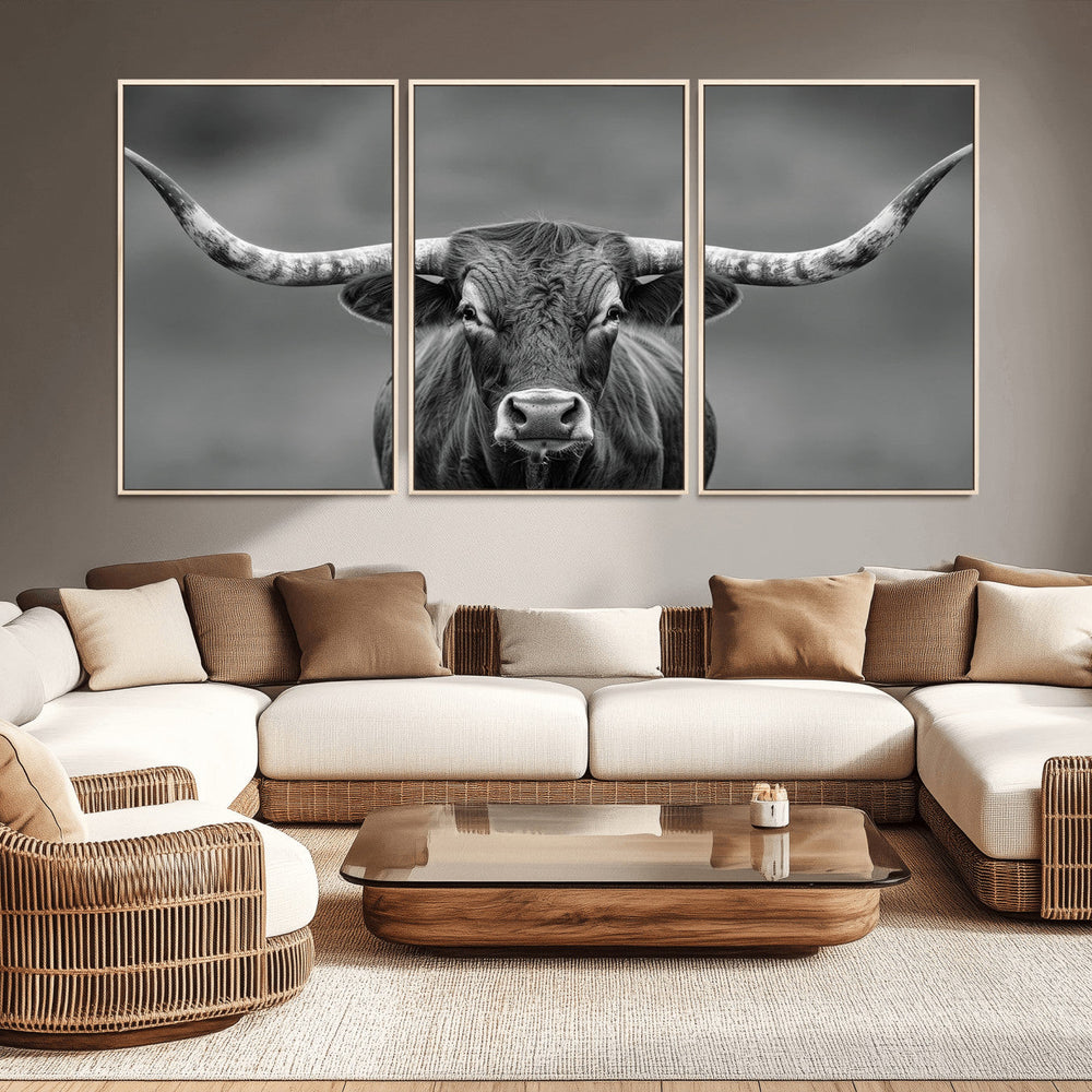 Texas Longhorn Wall Art Canvas Print – Framed Western Bull