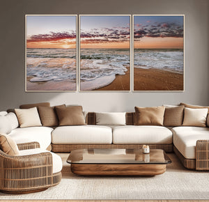 Ocean Sunset Wall Art Canvas Print – Framed Sandy Shore