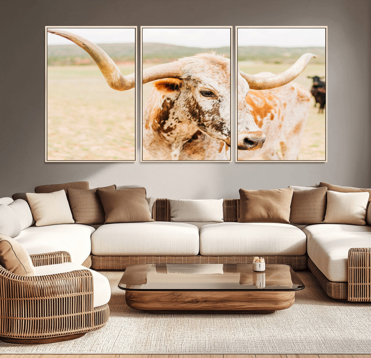 Texas Longhorn Wall Art Canvas Print – Framed Spotted Cow