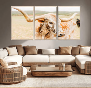 Texas Longhorn Wall Art Canvas Print – Framed Spotted Cow