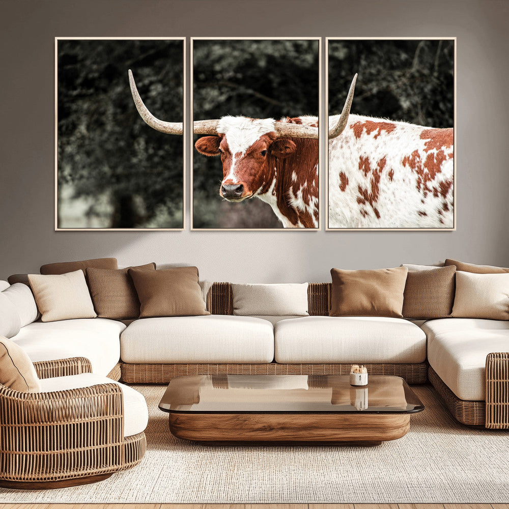 Texas Longhorn Wall Art Canvas Print – Framed Spotted Bull
