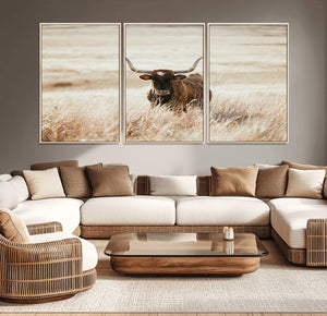 Texas Longhorn Wall Art Canvas Print – Framed Brown Horned