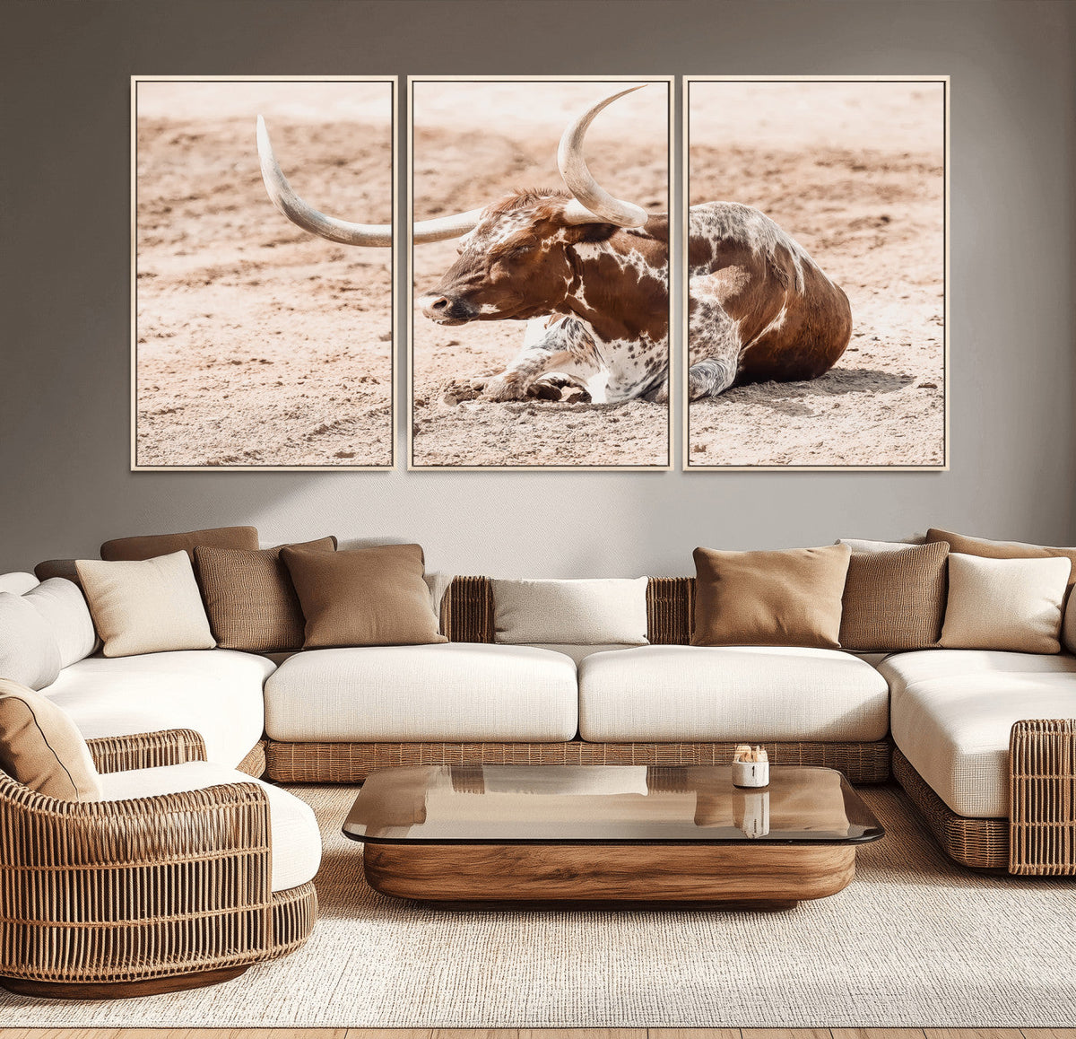 Texas Longhorn Wall Art – Framed Resting Bull Canvas