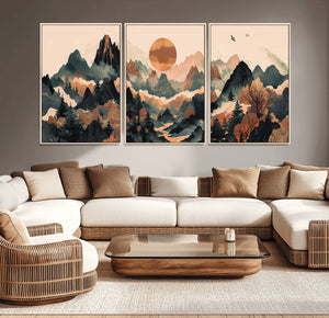 Wood Mountain Landscape Wall Art Canvas Print – Framed