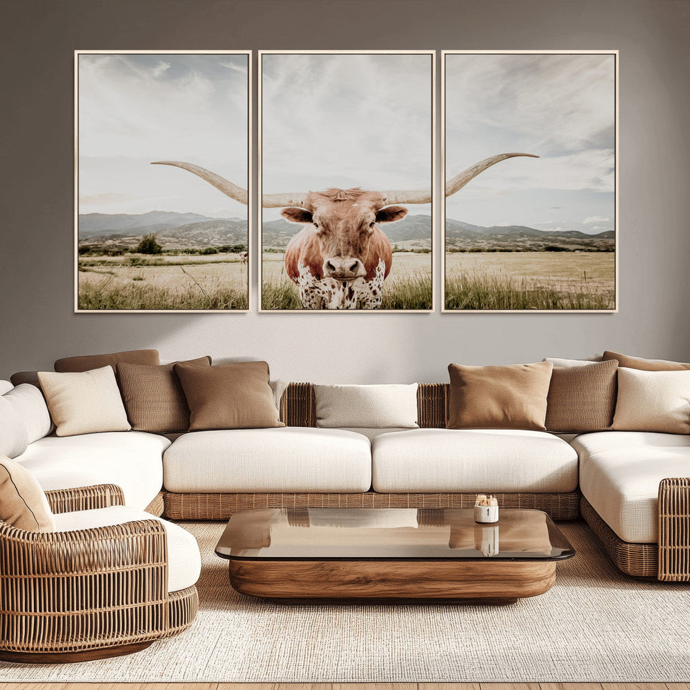 Texas Longhorn Wall Art Canvas Print – Framed Western Cow