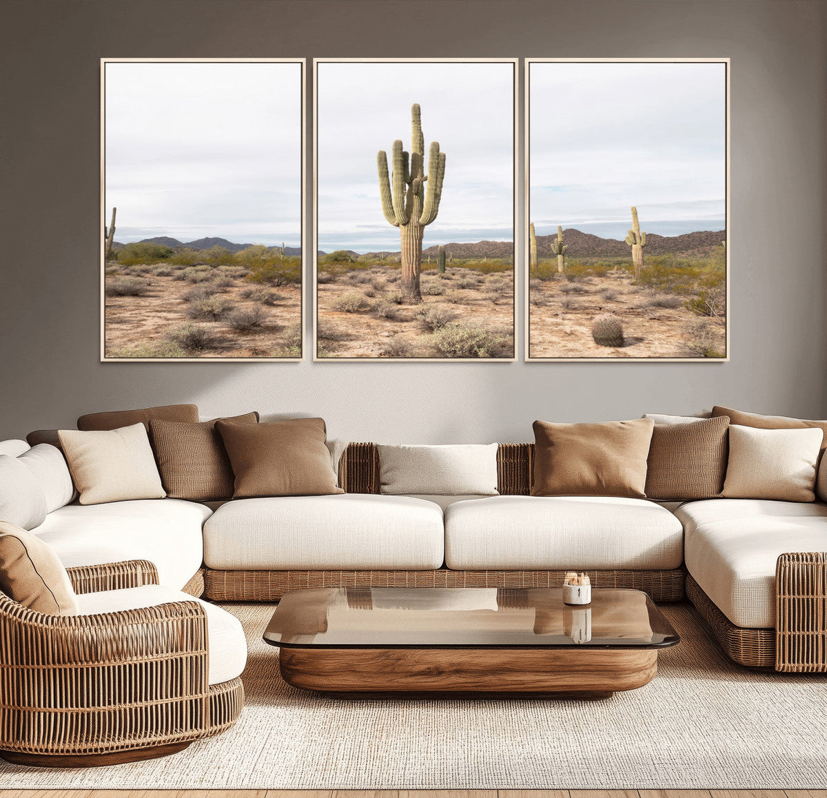 Saguaro Cactus Wall Art – Framed Desert Canvas Artwork,
