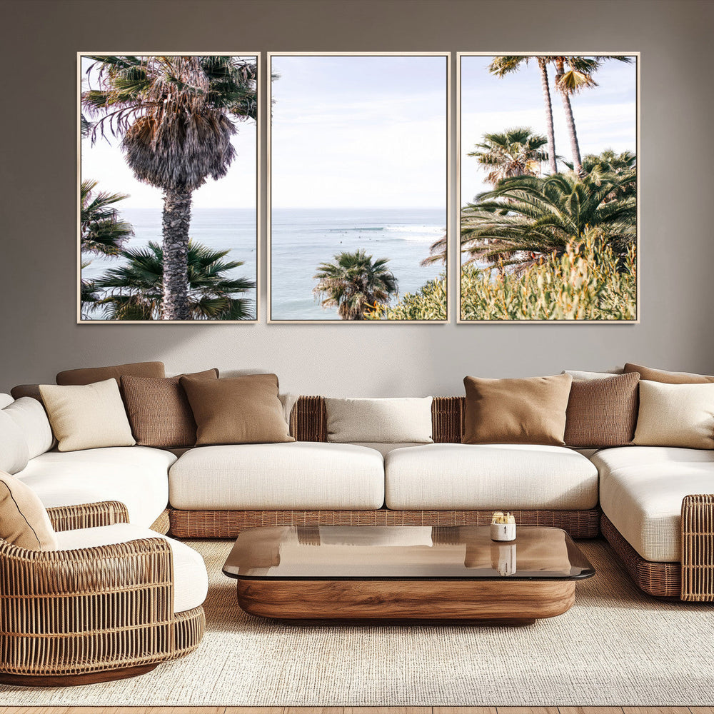 Coastal Palm Trees Wall Art Canvas Print – Framed Ocean