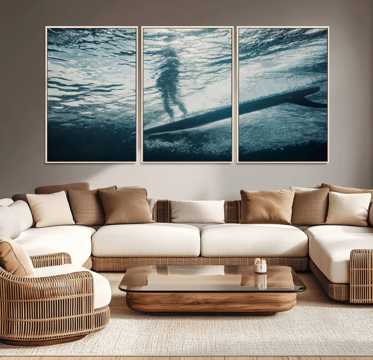 Underwater Surf Wall Art – Framed Ocean Wave Canvas Artwork,